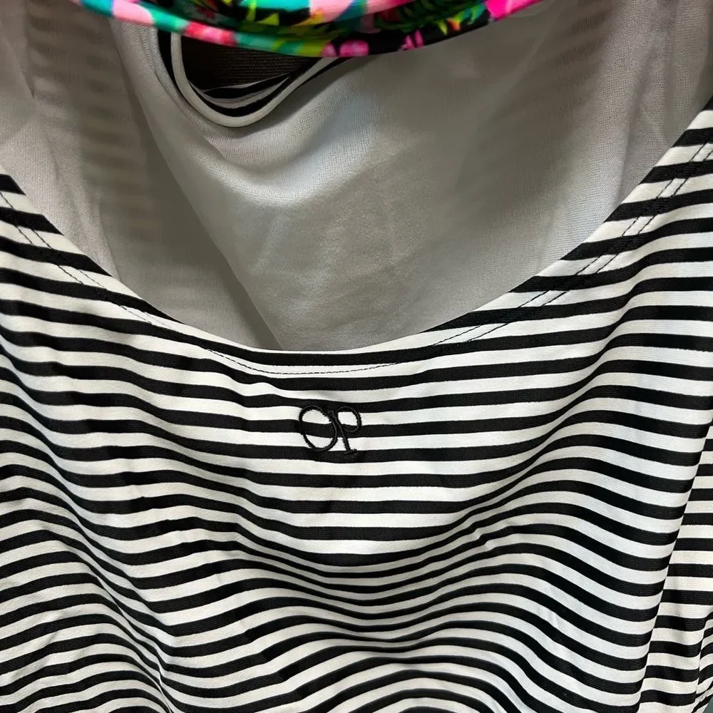 OP Pink Floral and Black Striped One Piece Swimsuit